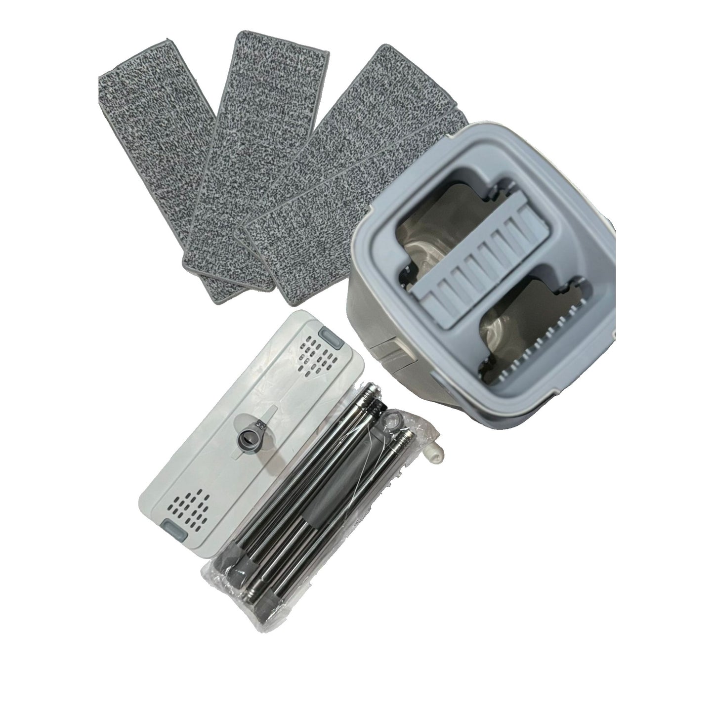 Set de Curatenie, selexmo, Mop si Galeata, Capacitate 5.7 l, 4 Rezerve Microfibra Incluse, Plastic, Utilizare Umeda/Uscata, Stoarcere Fara Maini, Albastru/Alb