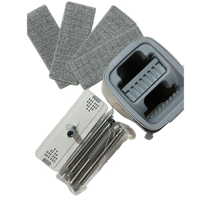 Set de Curatenie, selexmo, Mop si Galeata, Capacitate 5.7 l, 4 Rezerve Microfibra Incluse, Plastic, Utilizare Umeda/Uscata, Stoarcere Fara Maini, Albastru/Alb