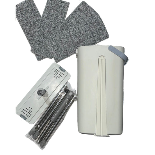 Set de Curatenie, selexmo, Mop si Galeata, Capacitate 5.7 l, 4 Rezerve Microfibra Incluse, Plastic, Utilizare Umeda/Uscata, Stoarcere Fara Maini, Albastru/Alb