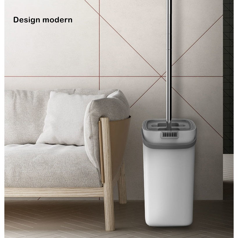 Set de curatenie selexmo, mop si galeata, galeata 5.7 l, 4 rezerve microfibra incluse, design modern, pentru interior, material plastic, peri sintetici, plat, cu storcere, alb