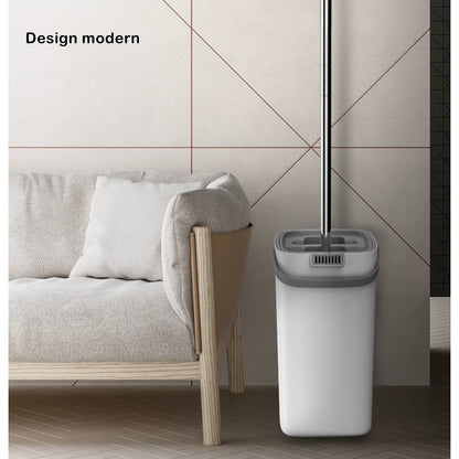 Set de curatenie selexmo, mop si galeata, galeata 5.7 l, 4 rezerve microfibra incluse, design modern, pentru interior, material plastic, peri sintetici, plat, cu storcere, alb