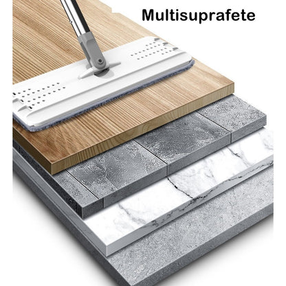 Set de curatenie selexmo, mop si galeata, galeata 5.7 l, 4 rezerve microfibra incluse, design modern, pentru interior, material plastic, peri sintetici, plat, cu storcere, alb