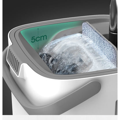 Set de curatenie selexmo, mop si galeata, galeata 5.7 l, 4 rezerve microfibra incluse, design modern, pentru interior, material plastic, peri sintetici, plat, cu storcere, alb
