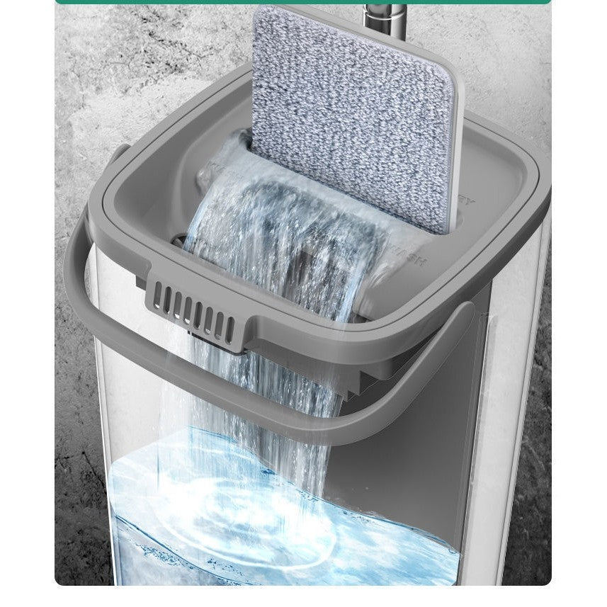 Set de curatenie selexmo, mop si galeata, galeata 5.7 l, 4 rezerve microfibra incluse, design modern, pentru interior, material plastic, peri sintetici, plat, cu storcere, alb