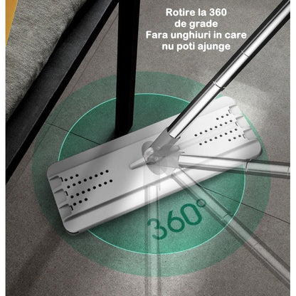 Set de curatenie selexmo, mop si galeata, galeata 5.7 l, 4 rezerve microfibra incluse, design modern, pentru interior, material plastic, peri sintetici, plat, cu storcere, alb