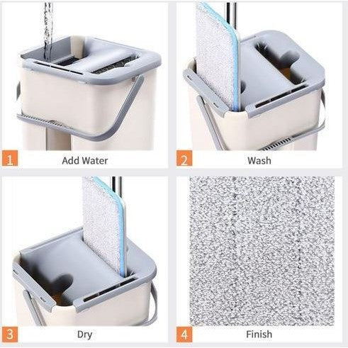 Set de curatenie selexmo, mop si galeata, galeata 6 l, 2 rezerve microfibra incluse, design modern, pentru interior, material plastic, peri sintetici, plat, cu storcere, bej