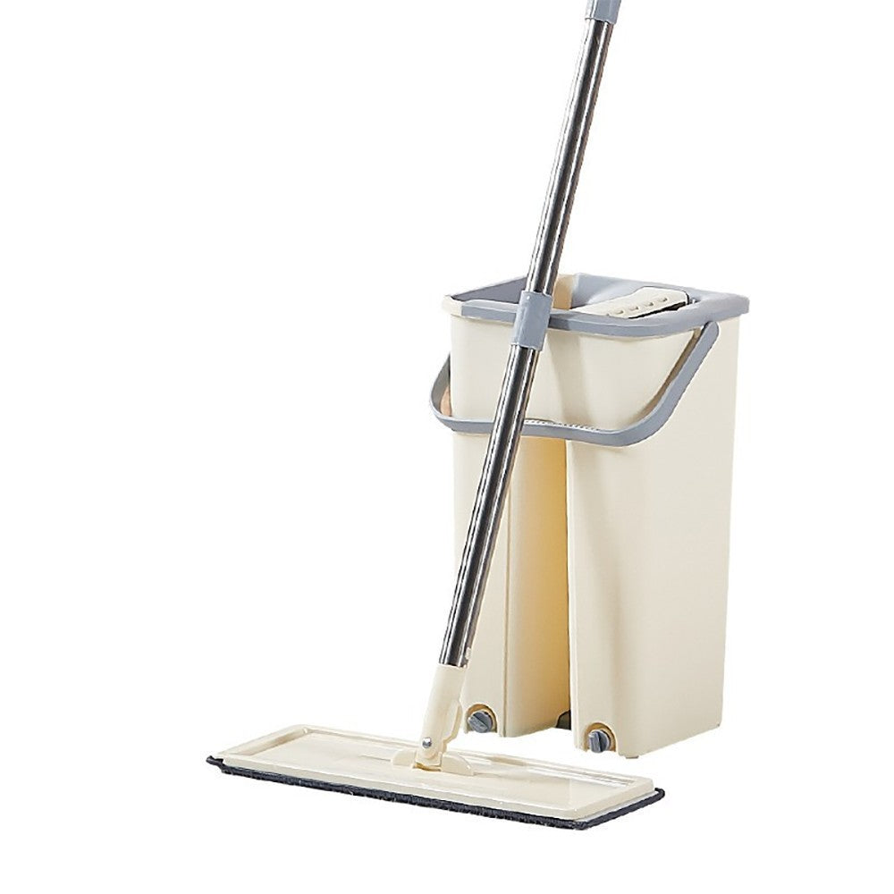 Set de curatenie selexmo, mop si galeata, galeata 6 l, 2 rezerve microfibra incluse, design modern, pentru interior, material plastic, peri sintetici, plat, cu storcere, bej