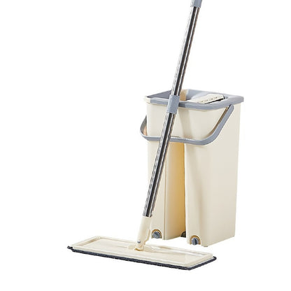 Set de curatenie selexmo, mop si galeata, galeata 6 l, 2 rezerve microfibra incluse, design modern, pentru interior, material plastic, peri sintetici, plat, cu storcere, bej
