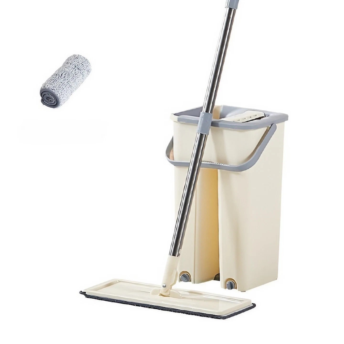 Set de curatenie selexmo, mop si galeata, galeata 6 l, 2 rezerve microfibra incluse, design modern, pentru interior, material plastic, peri sintetici, plat, cu storcere, bej