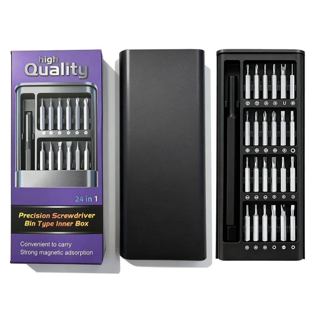 Set de Surubelnite 24-in-1 cu Clichet, Set de Uz Casnic pentru Repararea Electronicelor Mici, Maner durabil Negru, 26.5 x 15 x 1.5 cm