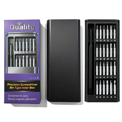 Set de Surubelnite 24-in-1 cu Clichet, Set de Uz Casnic pentru Repararea Electronicelor Mici, Maner durabil Negru, 26.5 x 15 x 1.5 cm