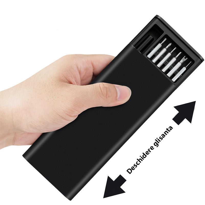Set de Surubelnite 24-in-1 cu Clichet, Set de Uz Casnic pentru Repararea Electronicelor Mici, Maner durabil Negru, 26.5 x 15 x 1.5 cm