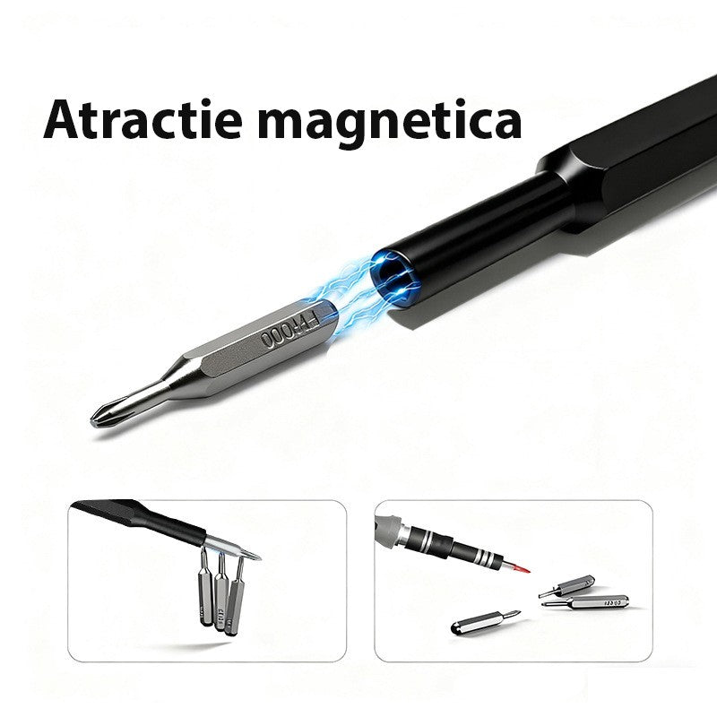 Set de Surubelnite 24-in-1 cu Clichet, Set de Uz Casnic pentru Repararea Electronicelor Mici, Maner durabil Negru, 26.5 x 15 x 1.5 cm