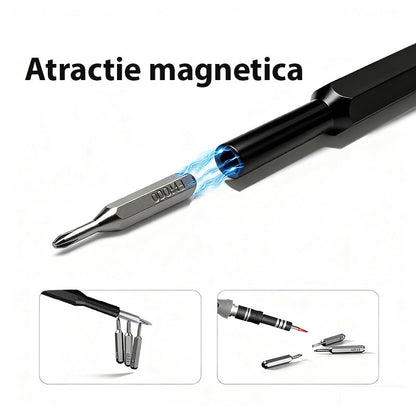 Set de Surubelnite 24-in-1 cu Clichet, Set de Uz Casnic pentru Repararea Electronicelor Mici, Maner durabil Negru, 26.5 x 15 x 1.5 cm