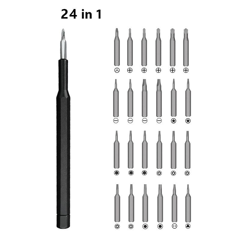 Set de Surubelnite 24-in-1 cu Clichet, Set de Uz Casnic pentru Repararea Electronicelor Mici, Maner durabil Negru, 26.5 x 15 x 1.5 cm