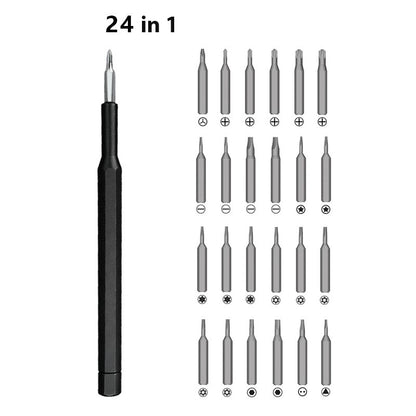 Set de Surubelnite 24-in-1 cu Clichet, Set de Uz Casnic pentru Repararea Electronicelor Mici, Maner durabil Negru, 26.5 x 15 x 1.5 cm