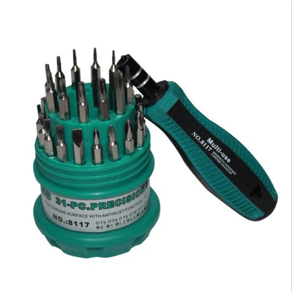 Set de Surubelnite 31-in-1 cu Clichet, Set de Uz Casnic pentru Repararea Electronicelor Mici, Maner durabil Izolat Magnetic, 10 x 5 x 5 cm, Verde