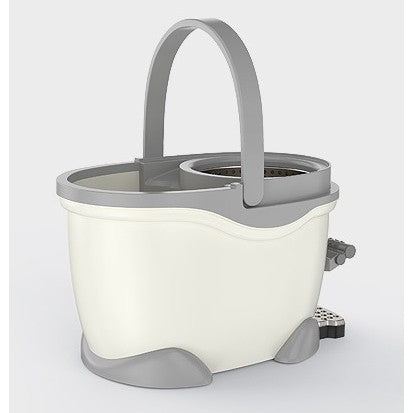 Set Galeata cu Pedala si Mop Rotativ 360°, selexmo, Cu Actiune Centrifuga x4, Pentru Uz Casnic, Maner din Otel Inoxidabil Telescopic, 2 Capte din Bumbac, 46x30x28 cm, Alb Ivoir