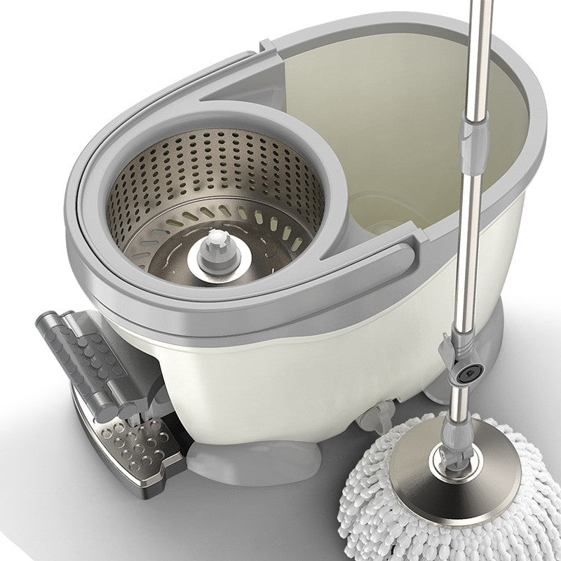 Set Galeata cu Pedala si Mop Rotativ 360°, selexmo, Cu Actiune Centrifuga x4, Pentru Uz Casnic, Maner din Otel Inoxidabil Telescopic, 2 Capte din Bumbac, 46x30x28 cm, Alb Ivoir