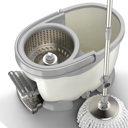 Set Galeata cu Pedala si Mop Rotativ 360°, selexmo, Cu Actiune Centrifuga x4, Pentru Uz Casnic, Maner din Otel Inoxidabil Telescopic, 2 Capte din Bumbac, 46x30x28 cm, Alb Ivoir