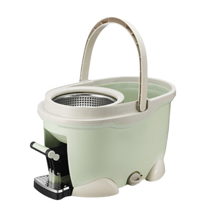 Set Galeata cu Pedala si Mop Rotativ 360°, selexmo, Cu Actiune Centrifuga x4, Pentru Uz Casnic, Maner din Otel Inoxidabil Telescopic, 2 Capte din Bumbac, 46x30x28 cm, Verde Matcha