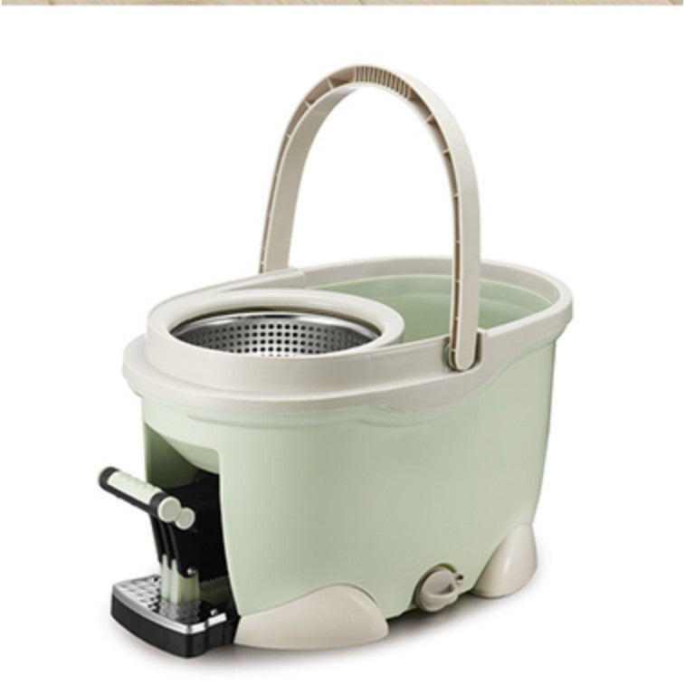 Set Galeata cu Pedala si Mop Rotativ 360°, selexmo, Cu Actiune Centrifuga x4, Pentru Uz Casnic, Maner din Otel Inoxidabil Telescopic, 2 Capte din Bumbac, 46x30x28 cm, Verde Matcha