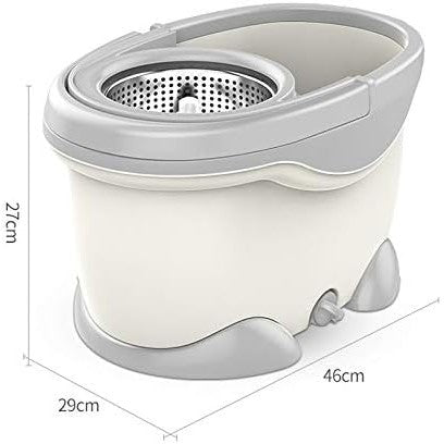 Set Galeata si Mop Rotativ 360°, selexmo, Cu Dubla Actiune Centrifuga, Pentru Uz Casnic, Maner din Otel Inoxidabil Telescopic, 2 Capte din Bumbac, 46x27x29 cm, Alb