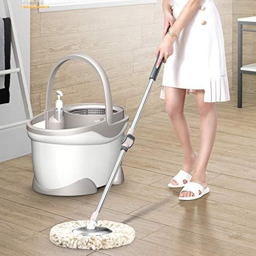 Set Galeata si Mop Rotativ 360°, selexmo, Cu Dubla Actiune Centrifuga, Pentru Uz Casnic, Maner din Otel Inoxidabil Telescopic, 2 Capte din Bumbac, 46x27x29 cm, Alb