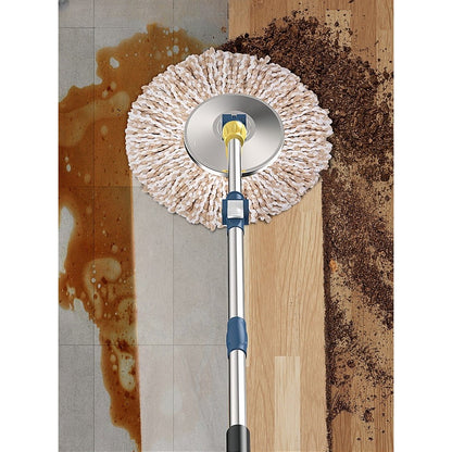 Set Galeata si Mop Rotativ 360°, selexmo, Cu Dubla Actiune Centrifuga, Pentru Uz Casnic, Maner din Otel Inoxidabil Telescopic, 2 Capte din Bumbac, 46x27x29 cm, Alb