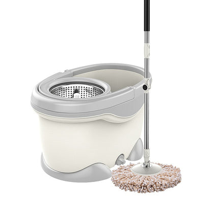 Set Galeata si Mop Rotativ 360°, selexmo, Cu Dubla Actiune Centrifuga, Pentru Uz Casnic, Maner din Otel Inoxidabil Telescopic, 2 Capte din Bumbac, 46x27x29 cm, Alb