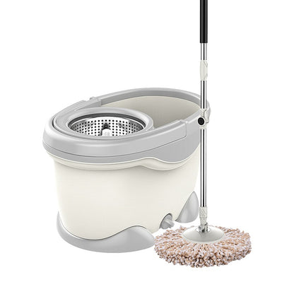 Set Galeata si Mop Rotativ 360°, selexmo, Cu Dubla Actiune Centrifuga, Pentru Uz Casnic, Maner din Otel Inoxidabil Telescopic, 2 Capte din Bumbac, 46x27x29 cm, Alb