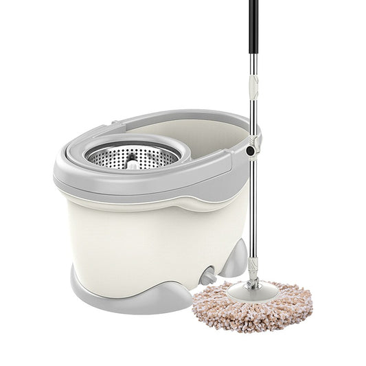 Set Galeata si Mop Rotativ 360°, selexmo, Cu Dubla Actiune Centrifuga, Pentru Uz Casnic, Maner din Otel Inoxidabil Telescopic, 2 Capte din Bumbac, 46x27x29 cm, Alb