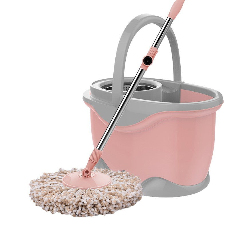 Set Galeata si Mop Rotativ 360°, selexmo, Cu Dubla Actiune Centrifuga, Pentru Uz Casnic, Maner din Otel Inoxidabil Telescopic, 2 Capte din Bumbac, 46x27x29 cm, Roz