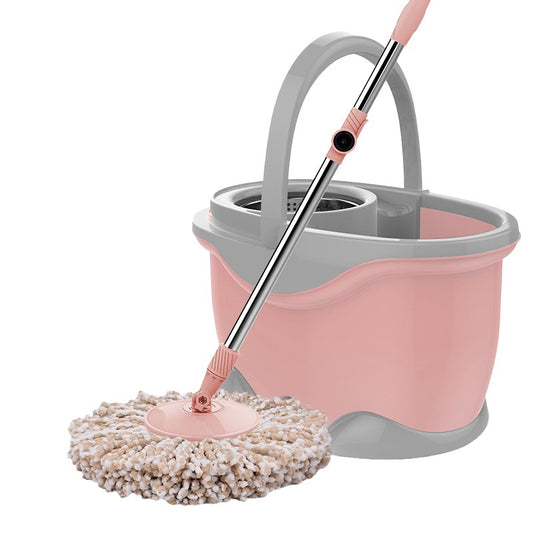 Set Galeata si Mop Rotativ 360°, selexmo, Cu Dubla Actiune Centrifuga, Pentru Uz Casnic, Maner din Otel Inoxidabil Telescopic, 2 Capte din Bumbac, 46x27x29 cm, Roz