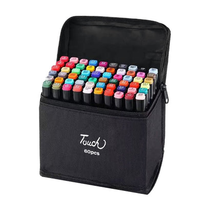 Set Markere cu Varf Dublu, Culori Intense, Geanta de Depozitare, Multicolor