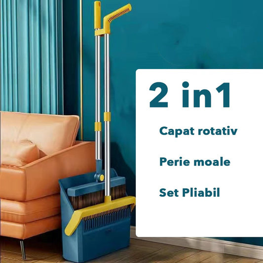 Set Matura si Faras cu Coada selexmo, cu Dinti de Pieptene pentru Curatare Matura, rotativ, pliabil, detasabil, Otel inoxidabil si Polipropilena, 99 x 30 cm Albastru