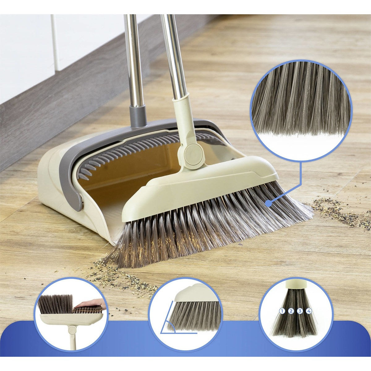 Set matura si faras cu coada, selexmo, Pentru uz casnic, Plastic/Otel, Maro/Bej, Depozitare verticala, 26x25.5x83 cm