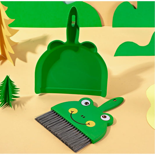 Set Mini Matura si Faras, selexmo, LITTLE CLEANER, Uz Casnic, pentru Birou, Bucatarie, Casa, Model Broscuta, 23 x 18 cm, Verde