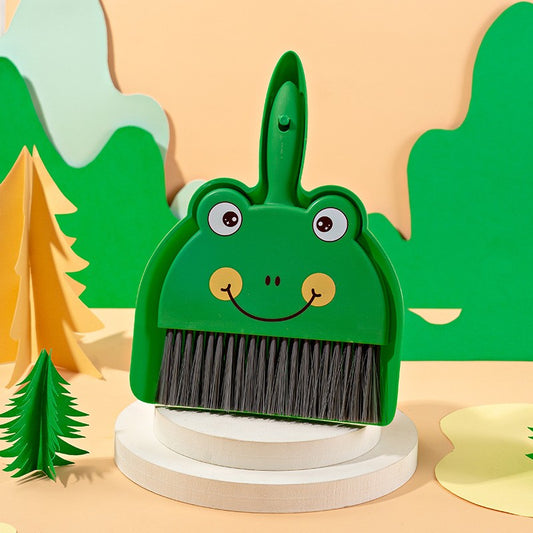 Set Mini Matura si Faras, selexmo, LITTLE CLEANER, Uz Casnic, pentru Birou, Bucatarie, Casa, Model Broscuta, 23 x 18 cm, Verde