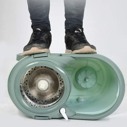 Set mop rotativ cu galeata selexmo, material plastic si microfibra, o rezerva inclusa, rezistent, cu dop scurgere, vas detasabil, orificiu pentru solutie, pentru interior, capacitate 8 l, verde