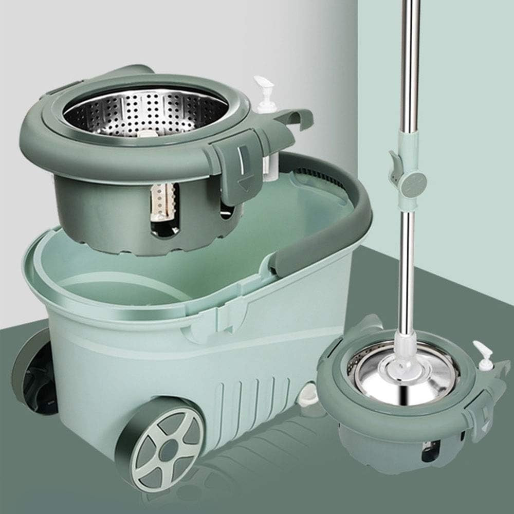 Set mop rotativ cu galeata selexmo, material plastic si microfibra, o rezerva inclusa, rezistent, cu dop scurgere, vas detasabil, orificiu pentru solutie, pentru interior, capacitate 8 l, verde