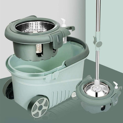 Set mop rotativ cu galeata selexmo, material plastic si microfibra, o rezerva inclusa, rezistent, cu dop scurgere, vas detasabil, orificiu pentru solutie, pentru interior, capacitate 8 l, verde