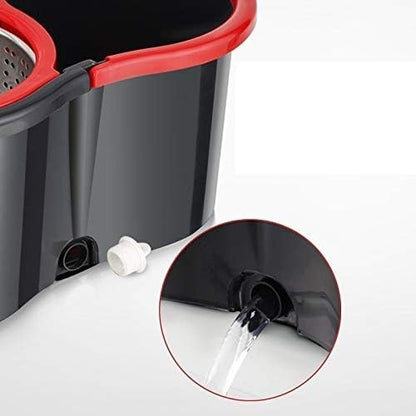 Set mop rotativ cu galeata selexmo, material plastic si microfibra, rezistent, cu dop scurgere, vas detasabil, pentru interior, capacitate 8 l, negru/rosu