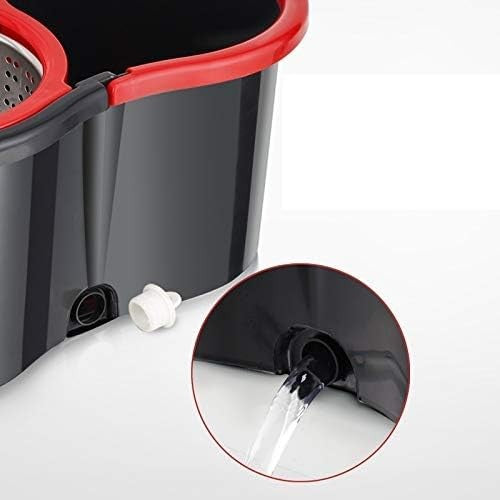 Set mop rotativ cu galeata selexmo, material plastic si microfibra, rezistent, cu dop scurgere, vas detasabil, pentru interior, capacitate 8 l, negru/rosu