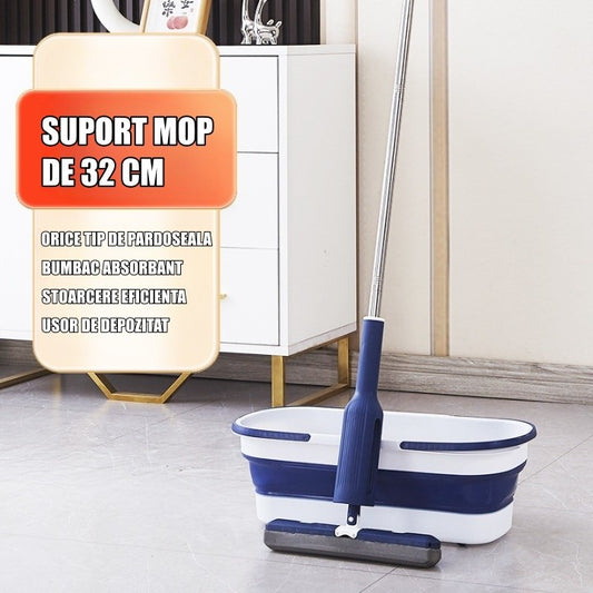 Set Mop Telescopic cu Galeata Pliabila, selexmo, Albastru, 32 cm, Maner Reglabil 140 cm, Sistem de Stoarcere Eficient