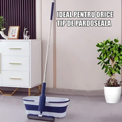 Set Mop Telescopic cu Galeata Pliabila, selexmo, Albastru, 32 cm, Maner Reglabil 140 cm, Sistem de Stoarcere Eficient