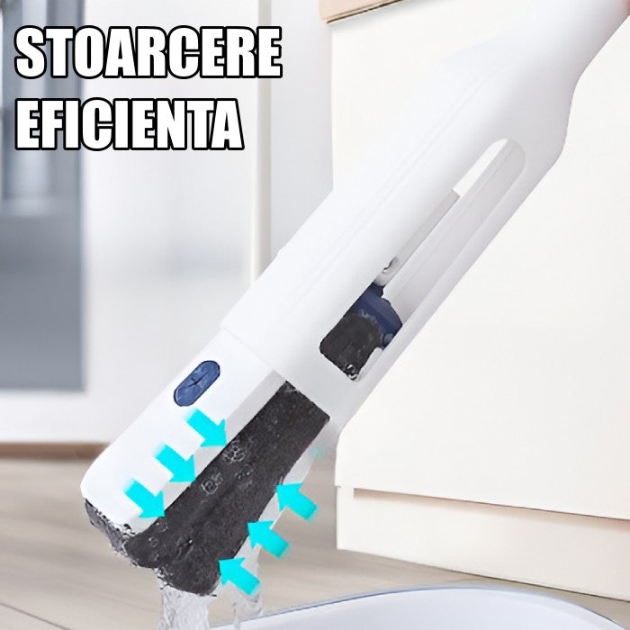 Set Mop Telescopic cu Galeata Pliabila, selexmo, Gri, 32 cm, Maner Reglabil 140 cm, Sistem de Stoarcere Usor si Eficient