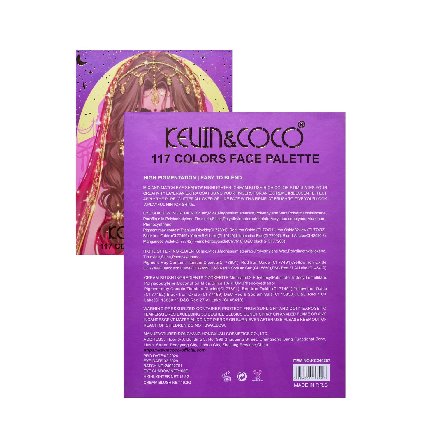 Paleta de Machiaj, KEVIN &amp; COCO, Girl Power, Fard de Pleoape, Iluminator, Blush Cremos, 117 culori, 19 x 14.8 x 3.4 cm