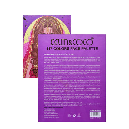 Paleta de Machiaj, KEVIN &amp; COCO, Girl Power, Fard de Pleoape, Iluminator, Blush Cremos, 117 culori, 19 x 14.8 x 3.4 cm