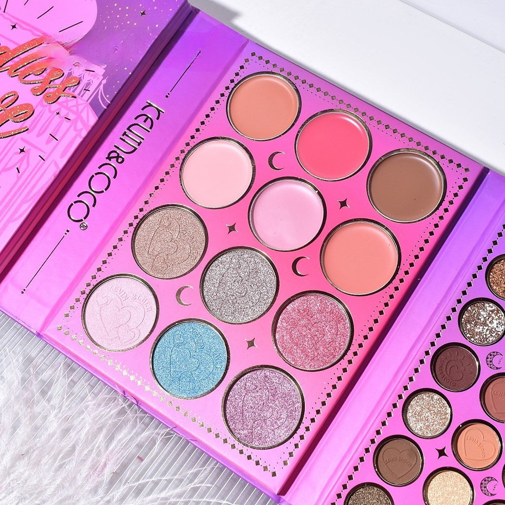 Paleta de Machiaj, KEVIN &amp; COCO, Girl Power, Fard de Pleoape, Iluminator, Blush Cremos, 117 culori, 19 x 14.8 x 3.4 cm
